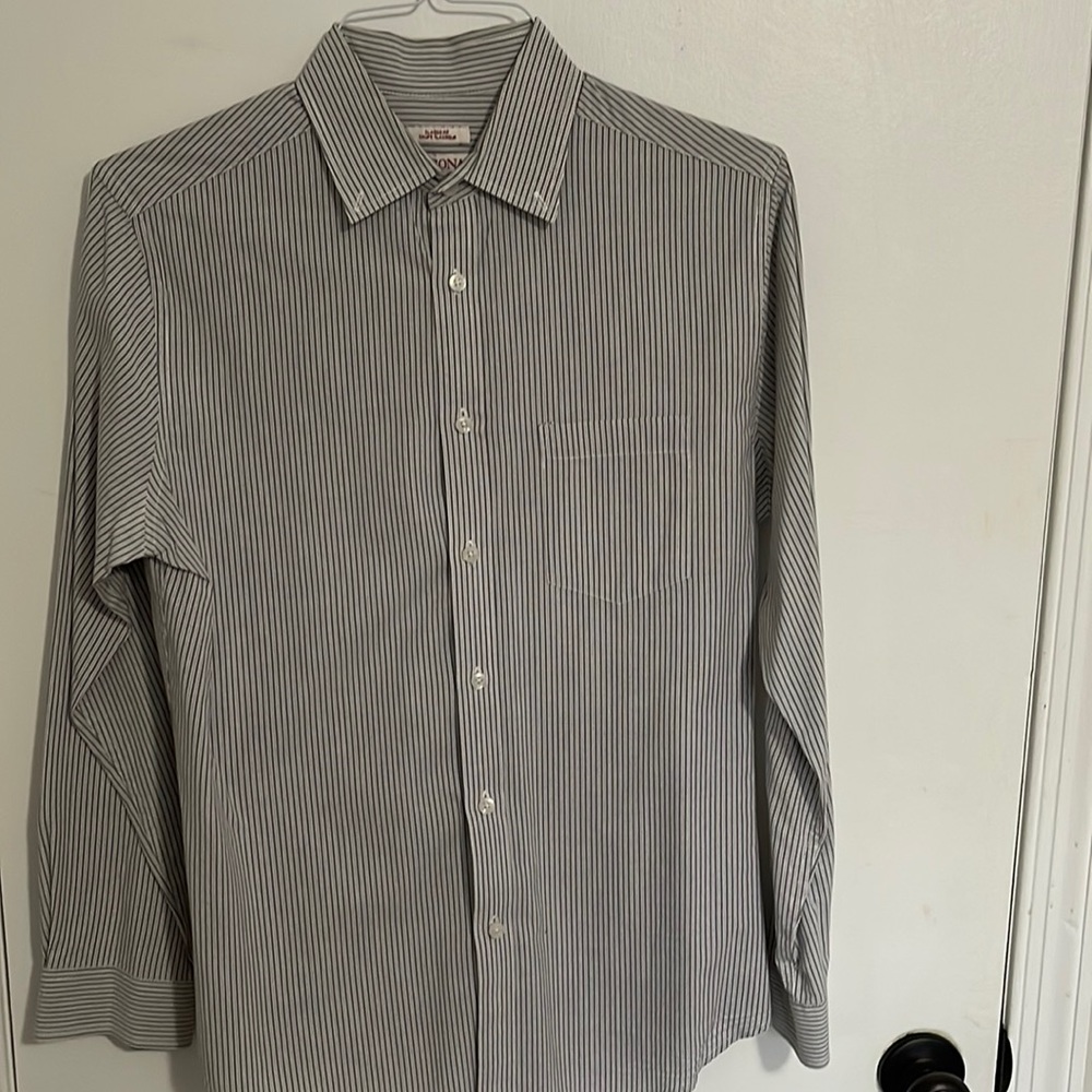 Merona Classic fit grey/white striped button up.
